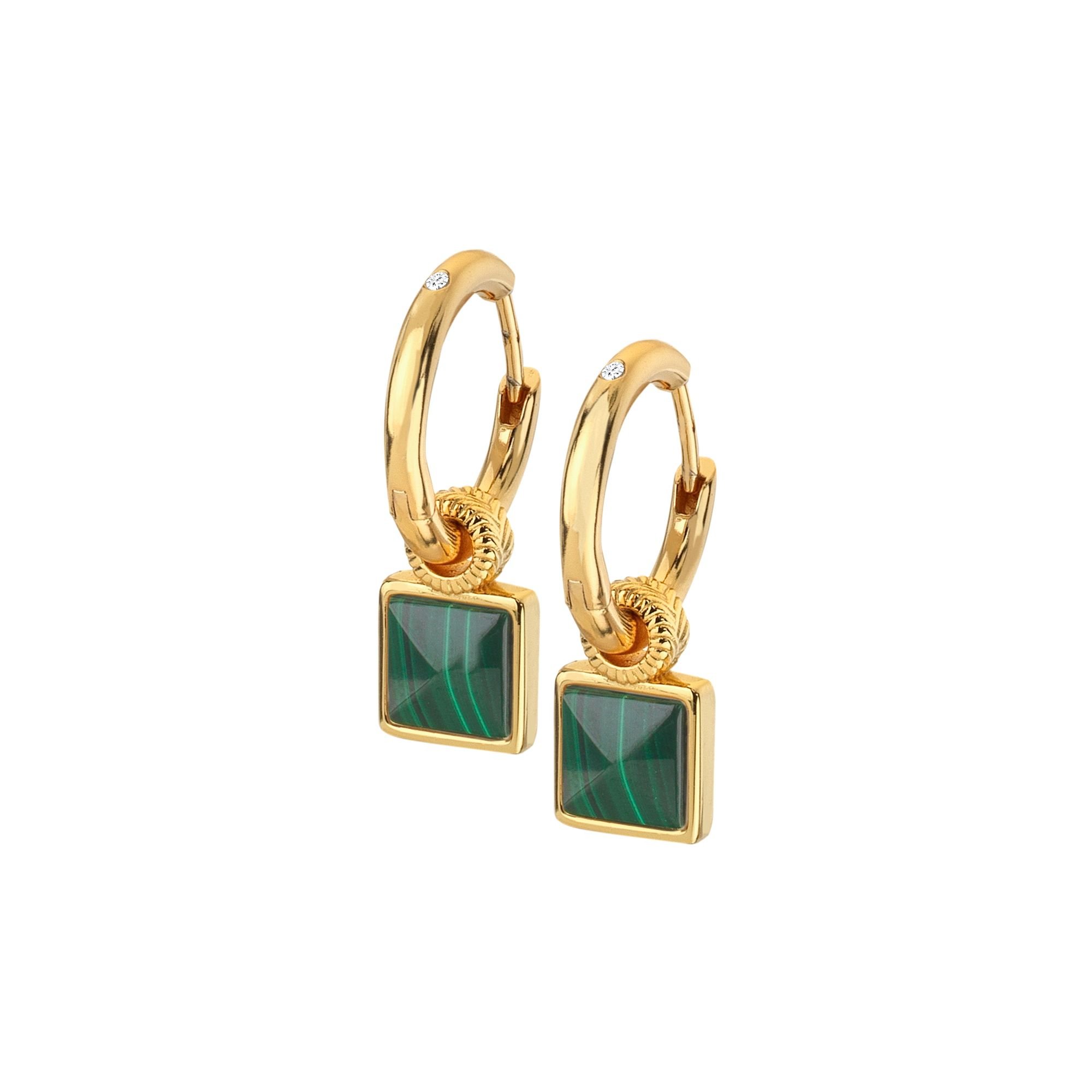 Hot Diamonds Hot Diamonds Women's HD X Golden Edit Revive Malachite Square Earrings in Silver - 3