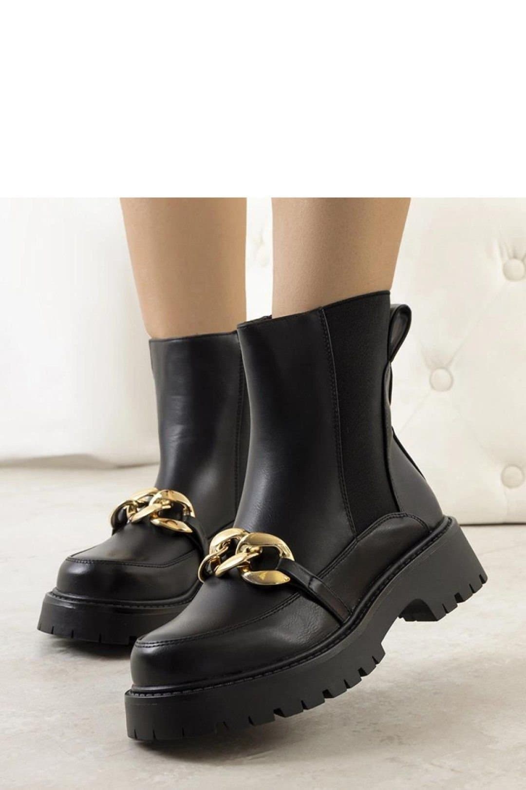 Love Lace Love Lace Women's Pesa High Sole Chain Strap Ankle Boots with Fur Lining Comfort in Black