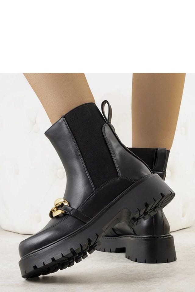 Love Lace Love Lace Women's Pesa High Sole Chain Strap Ankle Boots with Fur Lining Comfort in Black - 2