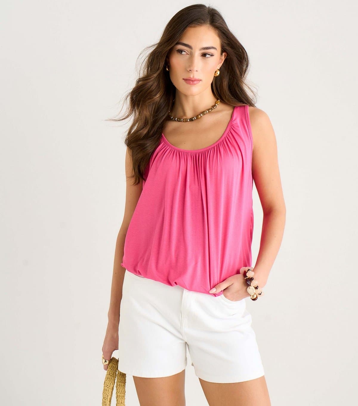 Gini London Gini London Bright Pink Ruched Sleeveless Top