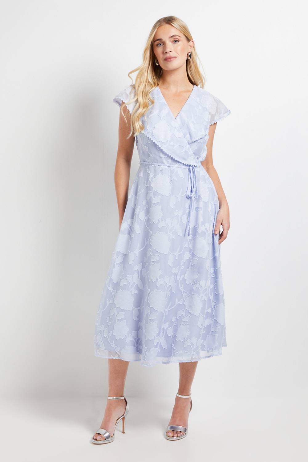 Wallis Wallis Women's Petite Floral Burn Out Ruffle Midi Dress in Lilac - 2