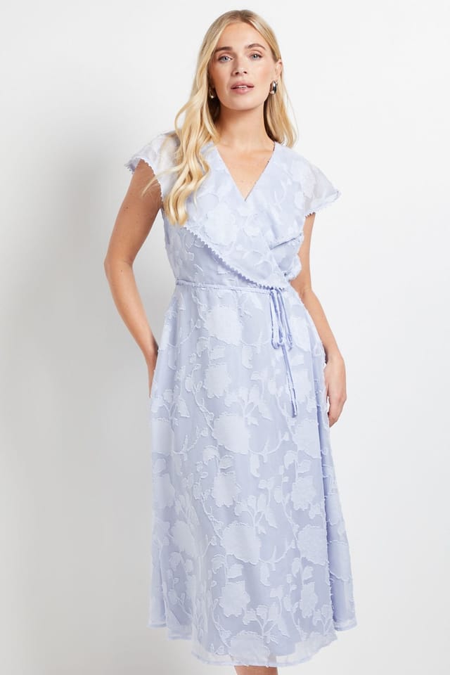 Wallis Wallis Women's Petite Floral Burn Out Ruffle Midi Dress in Lilac - 2