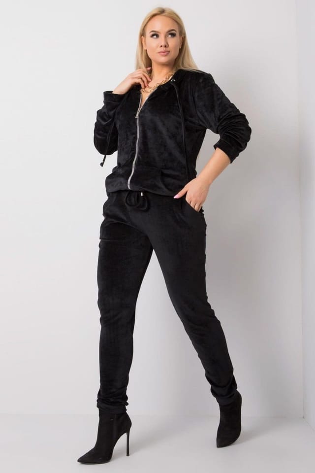 Love Lace Love Lace Women's Plus Size Velour Zip Hoodie Pant Set in Black - 2
