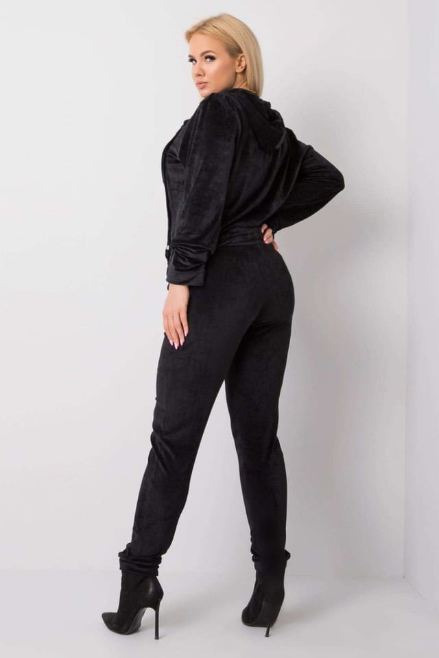 Love Lace Love Lace Women's Plus Size Velour Zip Hoodie Pant Set in Black - 3