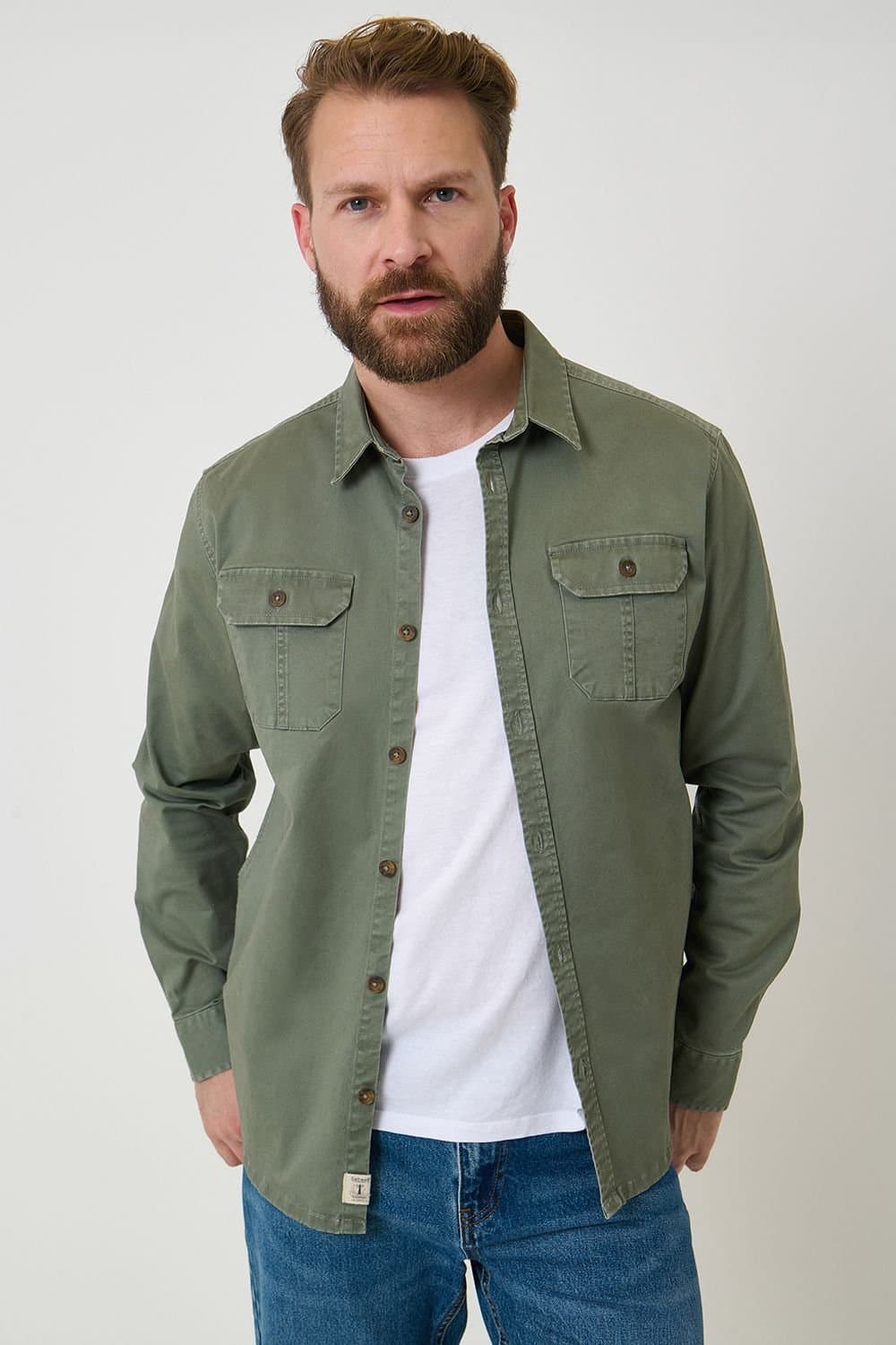 Saltwell Saltwell Men's Linen Cotton Blend Long Sleeve Shirt in Green