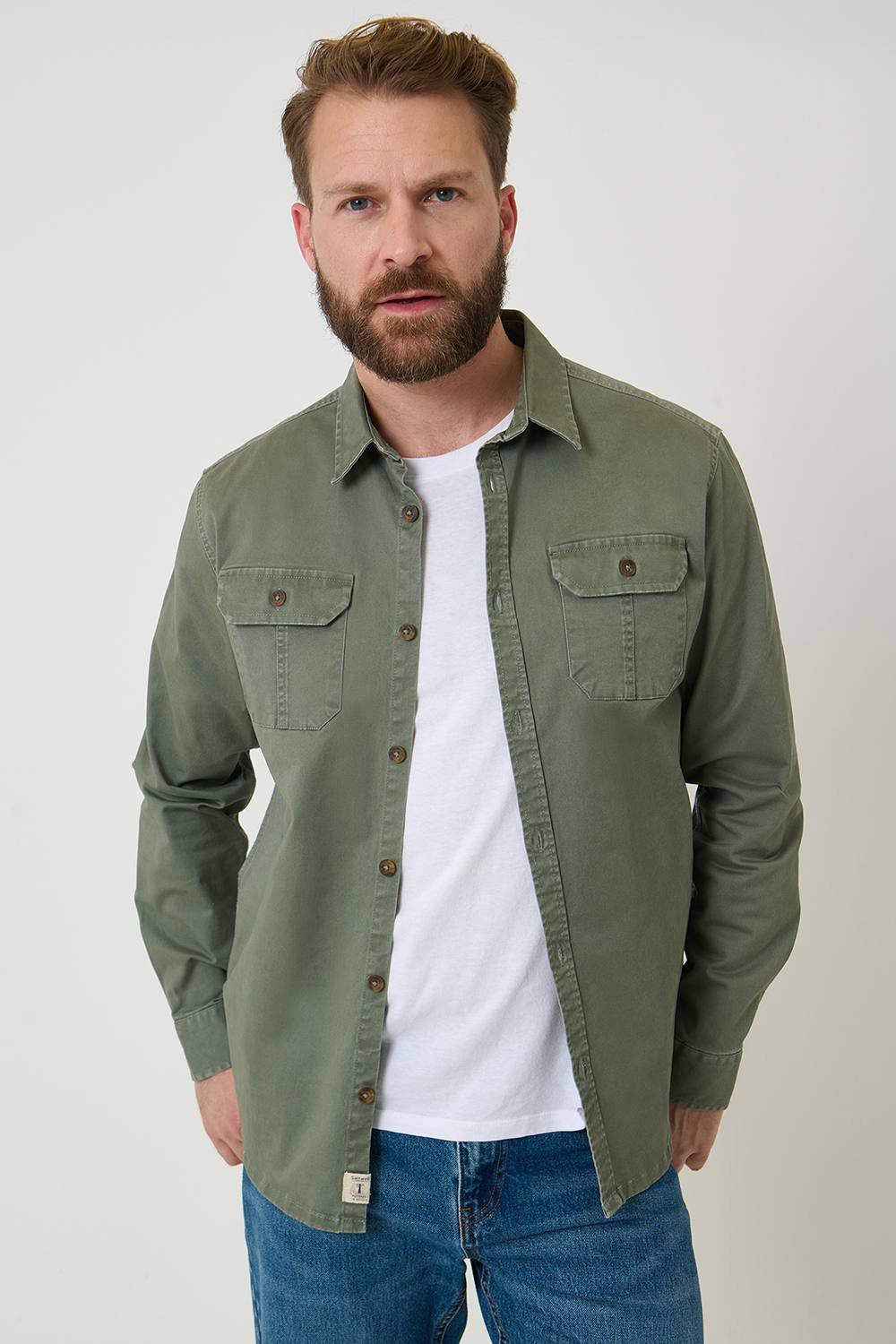 Saltwell Saltwell Men's Linen Cotton Blend Long Sleeve Shirt in Green - 3