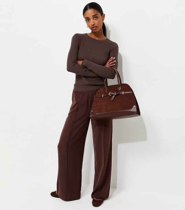 New Look Women's Dark Mink Ribbed Lightweight Crew Neck Jumper New Look - 2
