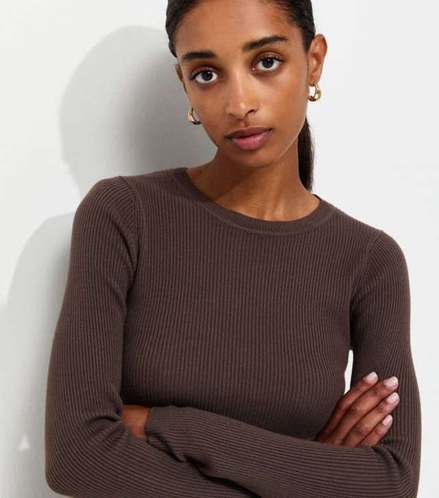 New Look Women's Dark Mink Ribbed Lightweight Crew Neck Jumper New Look - 3