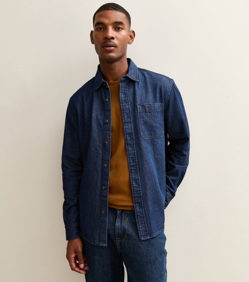 New Look Men's Indigo Relaxed Long Sleeve Denim Overshirt New Look - 1