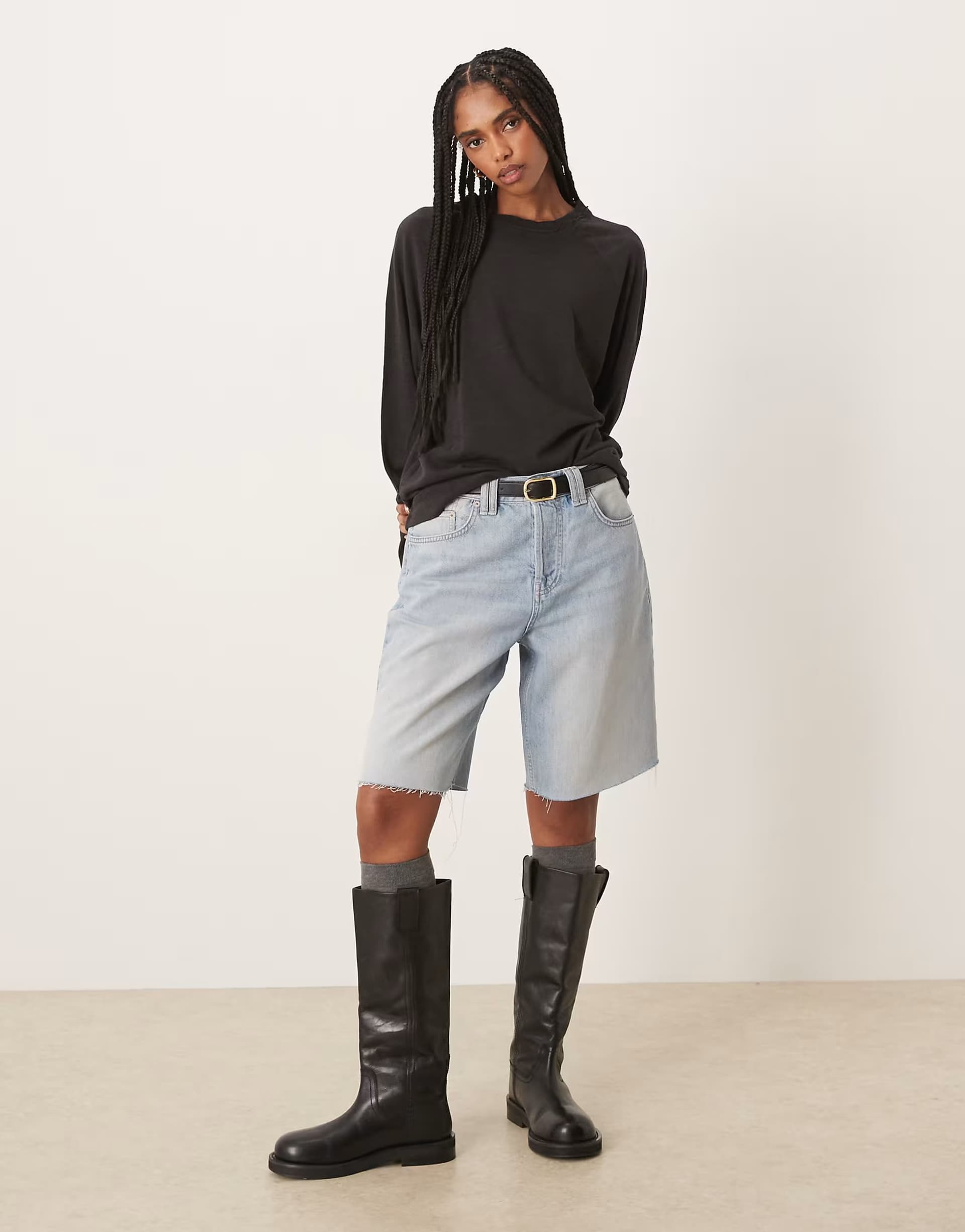 ASOS Free People montana raw hem denim shorts in cowboy blue
