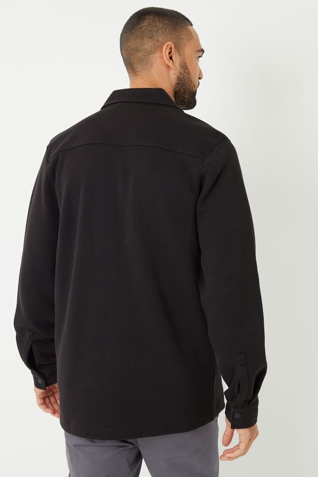 Threadbare Threadbare Men's Cotton Blend Popper Fastening Pique Shacket in Black - 2