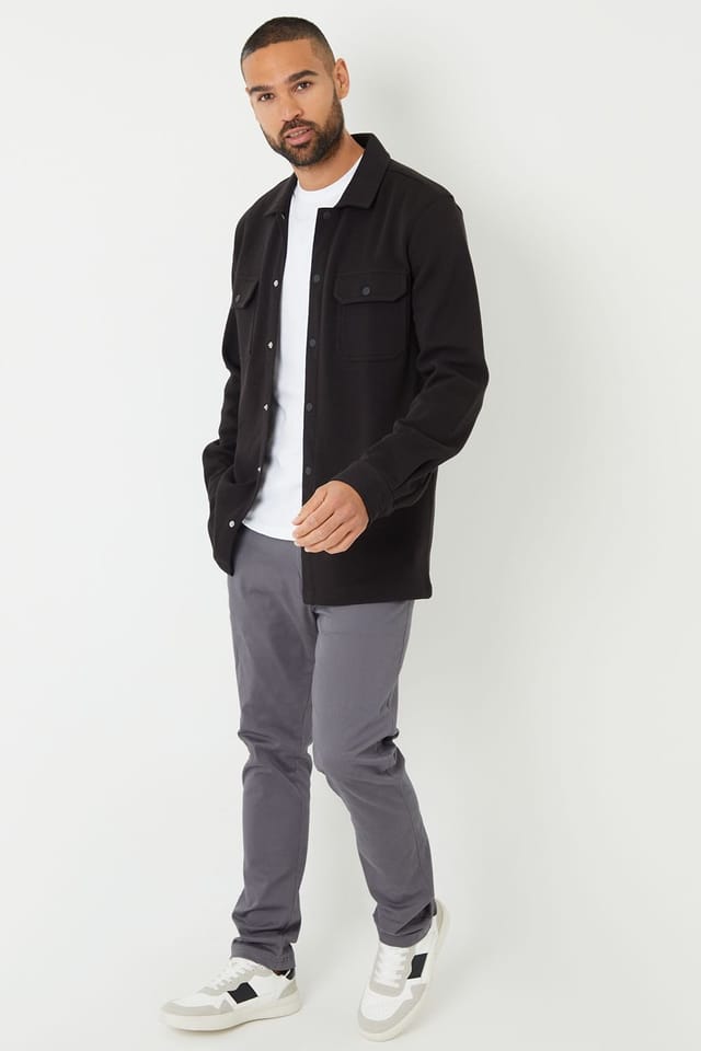Threadbare Threadbare Men's Cotton Blend Popper Fastening Pique Shacket in Black - 3