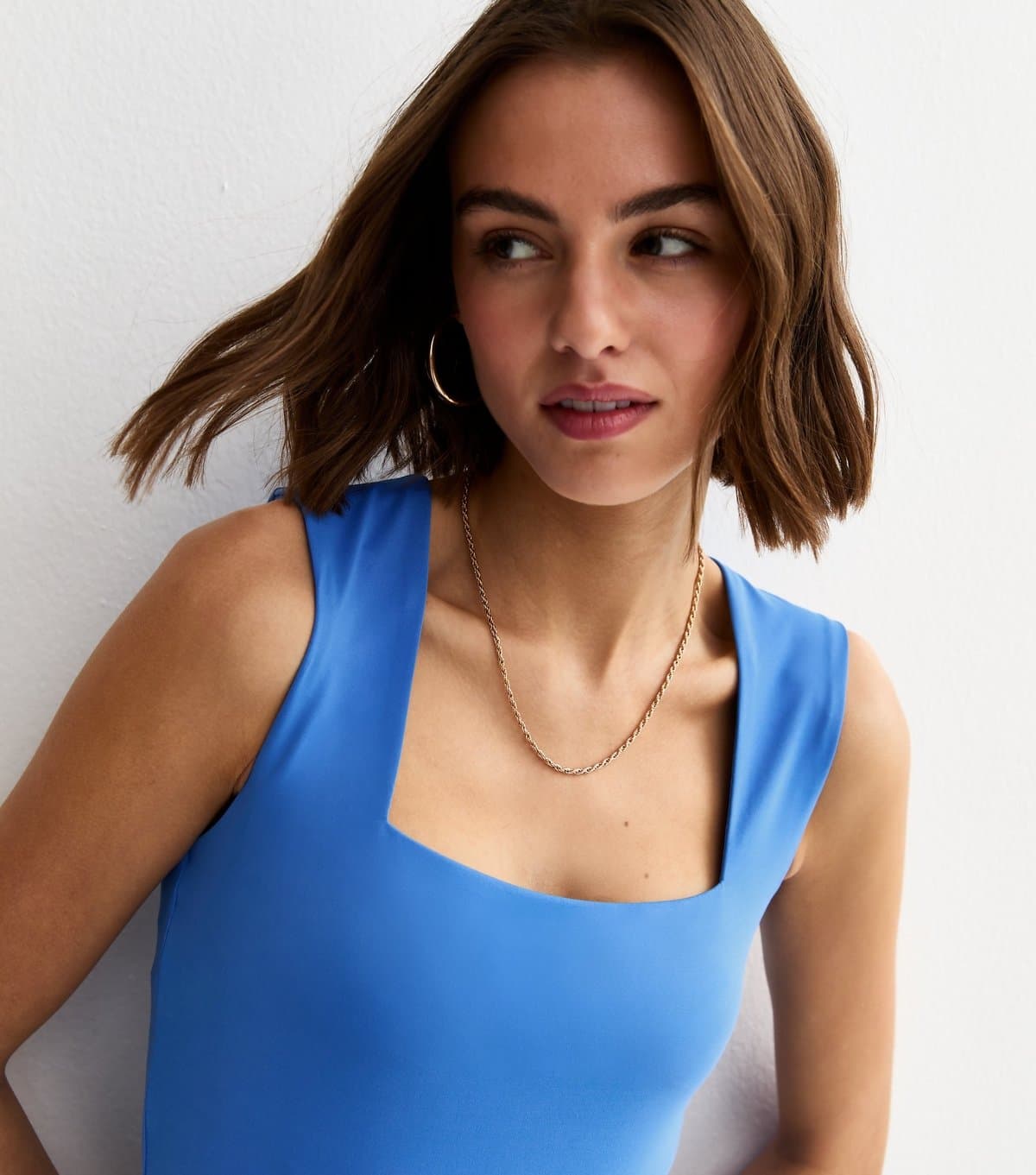 New Look Women's Bright Blue Slinky Square Neck Sleeveless Bodysuit New Look