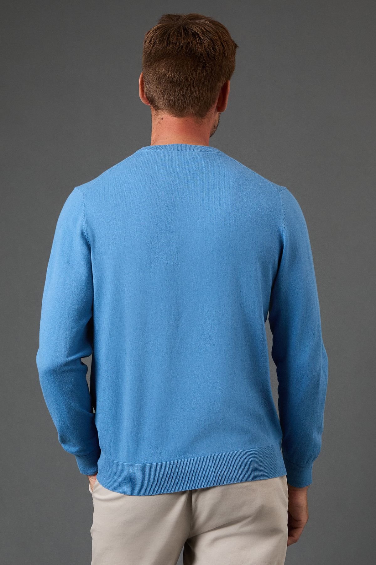 Burton Burton Men's Cotton Rich Crew Neck Jumper in Mid Blue - 3