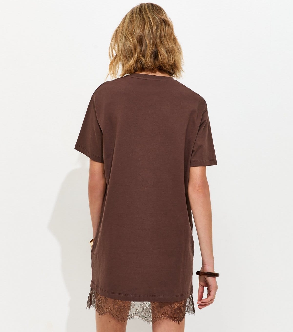 New Look Women's Dark Brown Lace Hem Trim Mini T-Shirt Dress New Look - 4