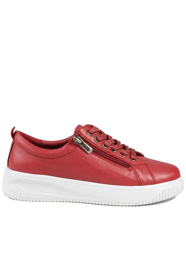 Jones Bootmaker Jones Bootmaker Women's Anara Zip & Lace Leather Trainers in Red - 2