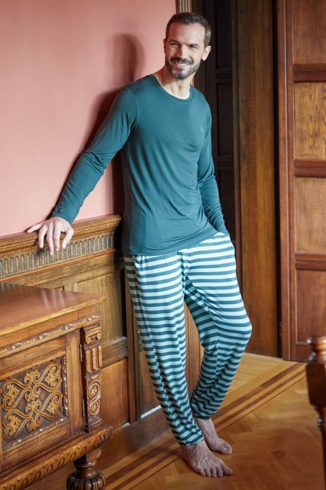 British Boxers British Boxers Men's "Pine Forest" Stripe Bamboo Pyjama Set in Green - 2