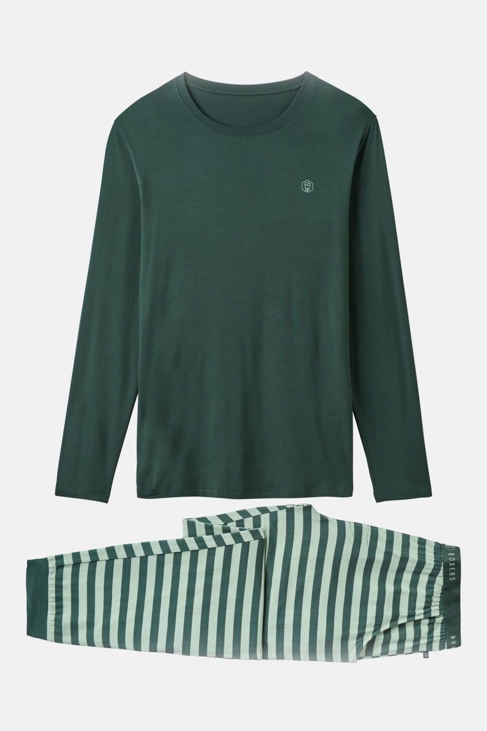 British Boxers British Boxers Men's "Pine Forest" Stripe Bamboo Pyjama Set in Green - 4