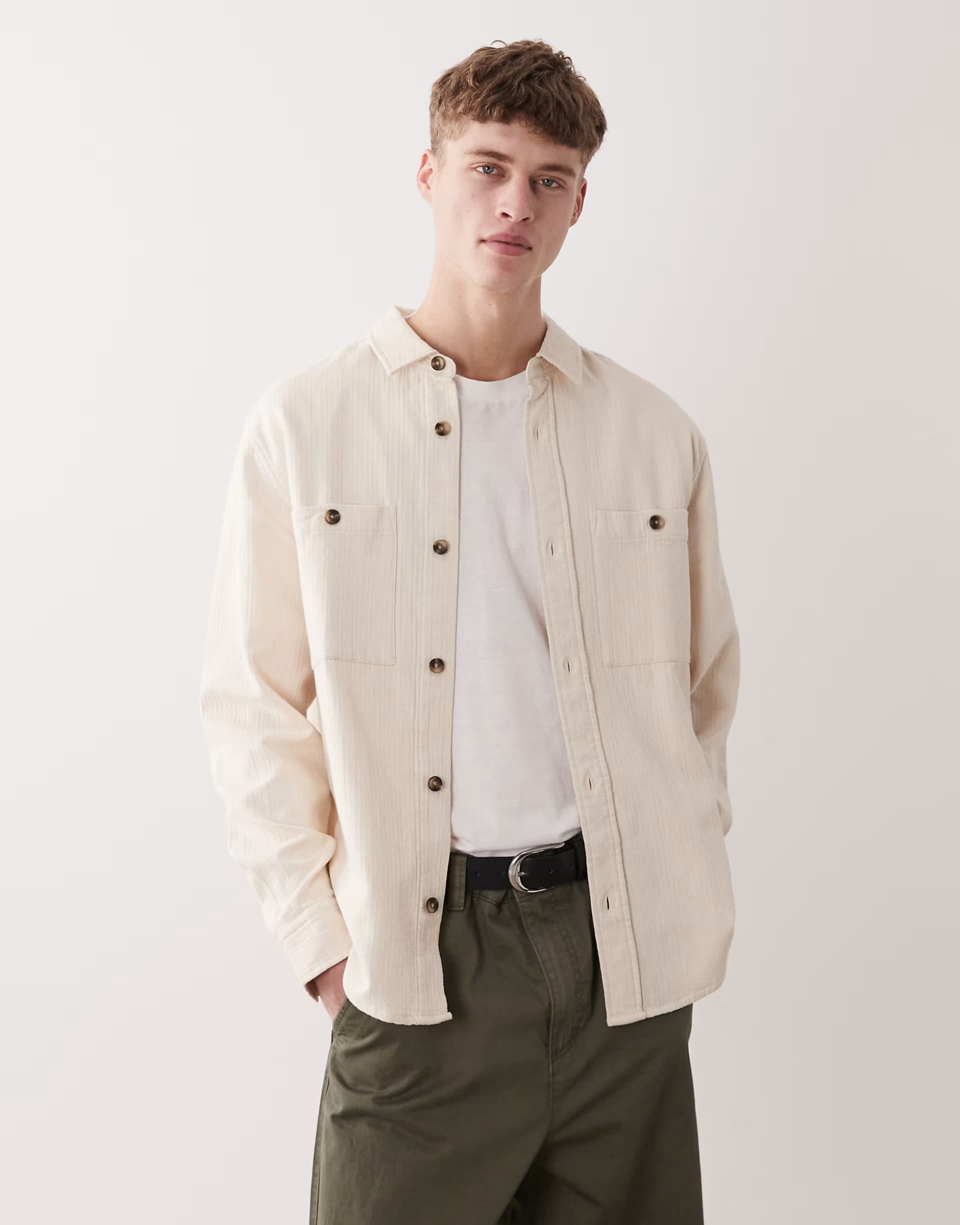 ASOS ASOS DESIGN textured overshirt in beige