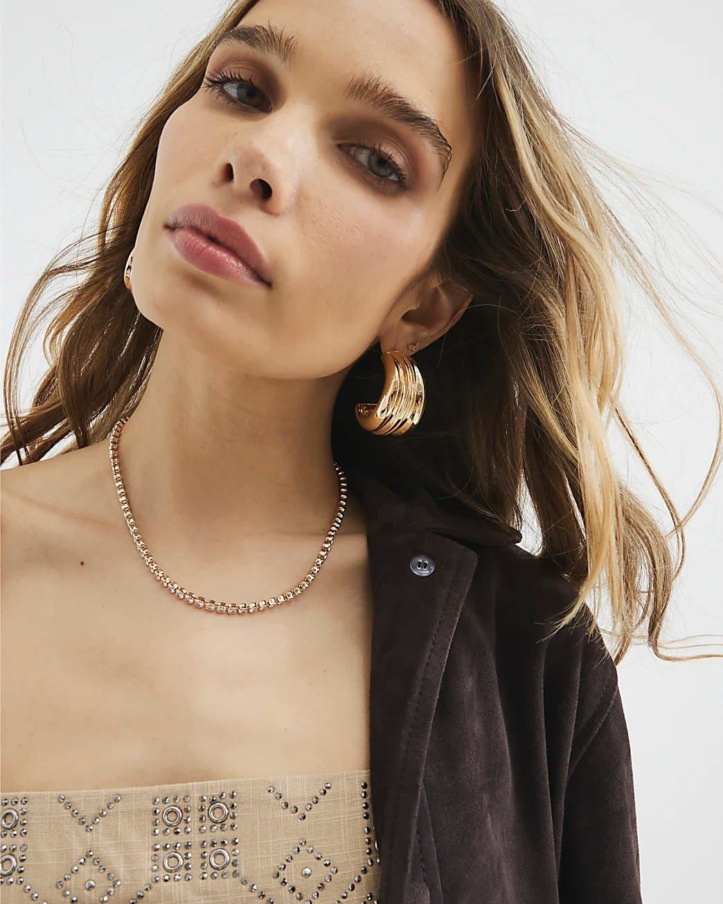 River Island River Island Womens Gold Diamond Simulant Tennis Necklace