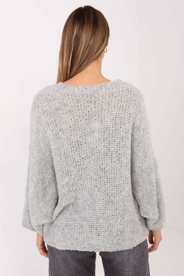 Love Lace Love Lace Women's Boucle V Neck Puff Sleeve Sweater Style 223089 in Grey - 3