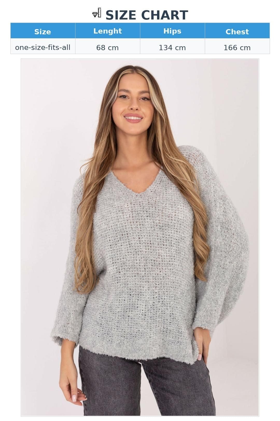 Love Lace Love Lace Women's Boucle V Neck Puff Sleeve Sweater Style 223089 in Grey - 4