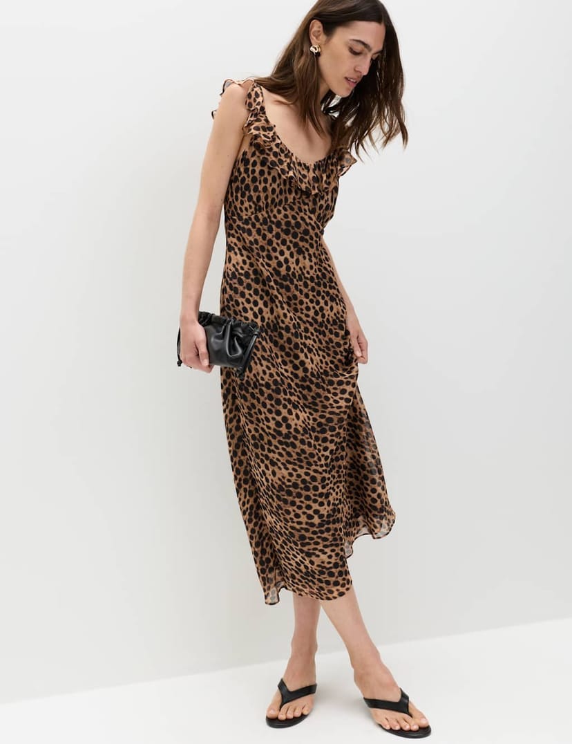 Marks & Spencer M&S Animal Print Ruffle Detail Midaxi Column Dress Brown Mix - 1