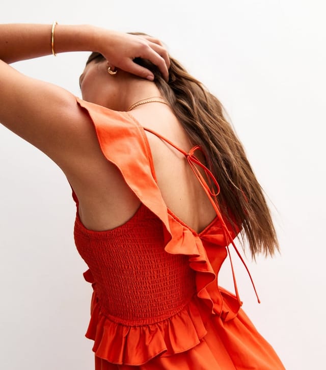 New Look Women's Orange Ruffle Trim Tiered Hem Midi Dress New Look - 2