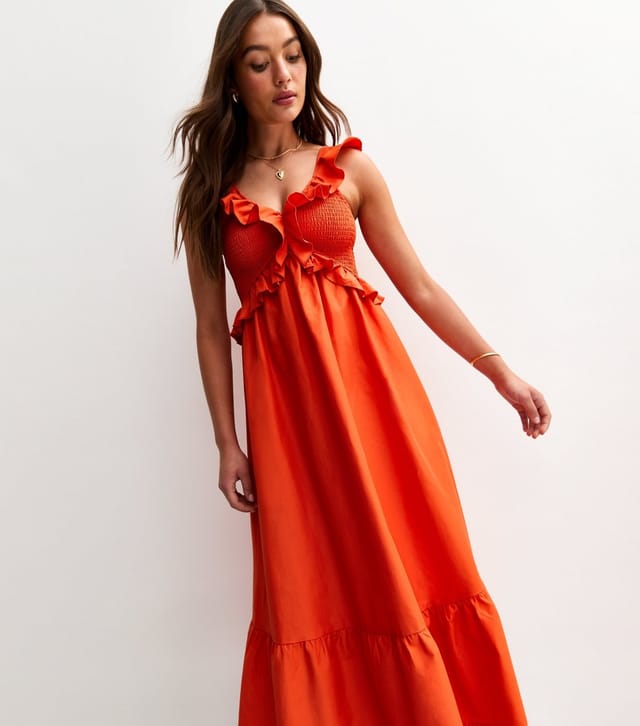 New Look Women's Orange Ruffle Trim Tiered Hem Midi Dress New Look - 3