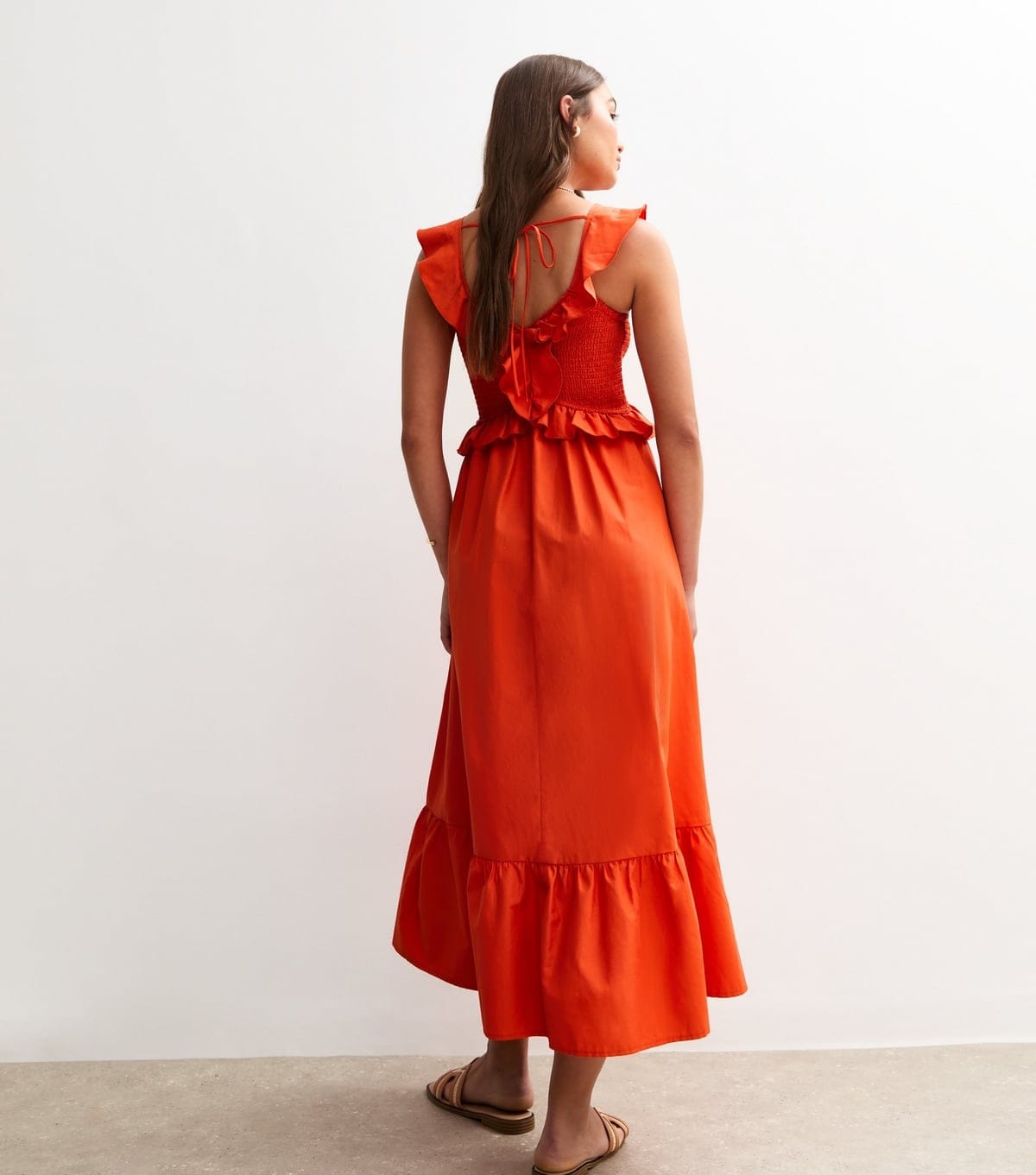 New Look Women's Orange Ruffle Trim Tiered Hem Midi Dress New Look - 4