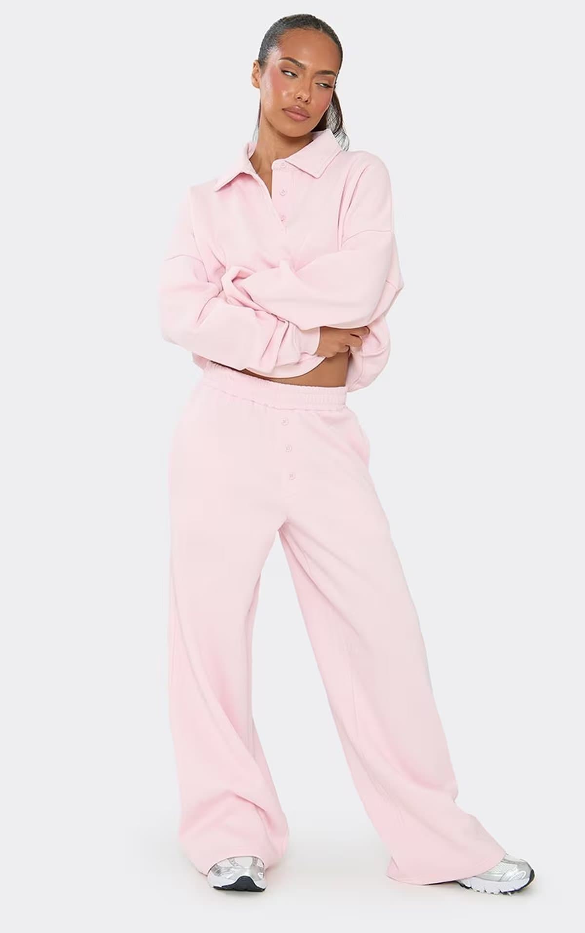 EGO Mid Rise Pocket Detail Wide Leg Joggers In Pink, Women's Size UK 6