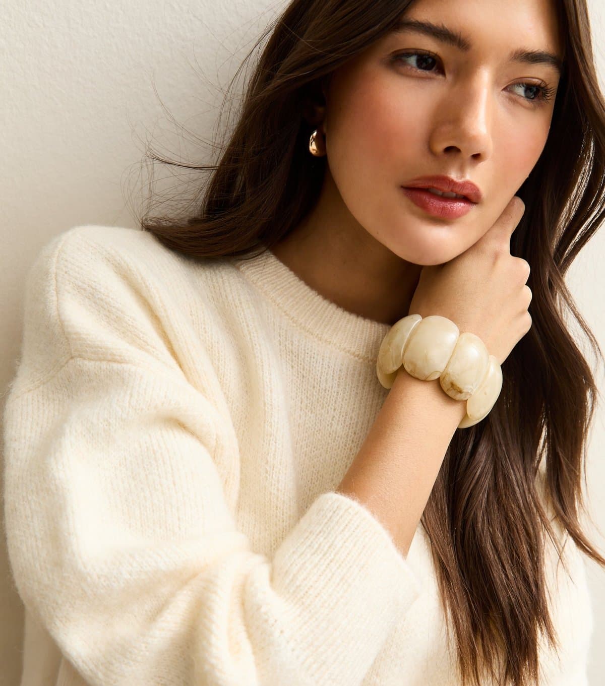 New Look Cream Wide Resin Stretch Bracelet New Look