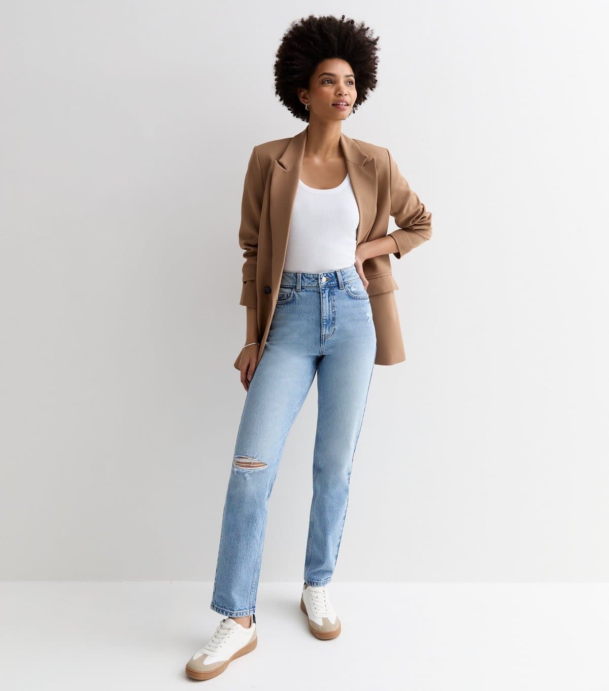 New Look New Look Tall Pale Blue Ripped Knee High Waist Mom Jeans
