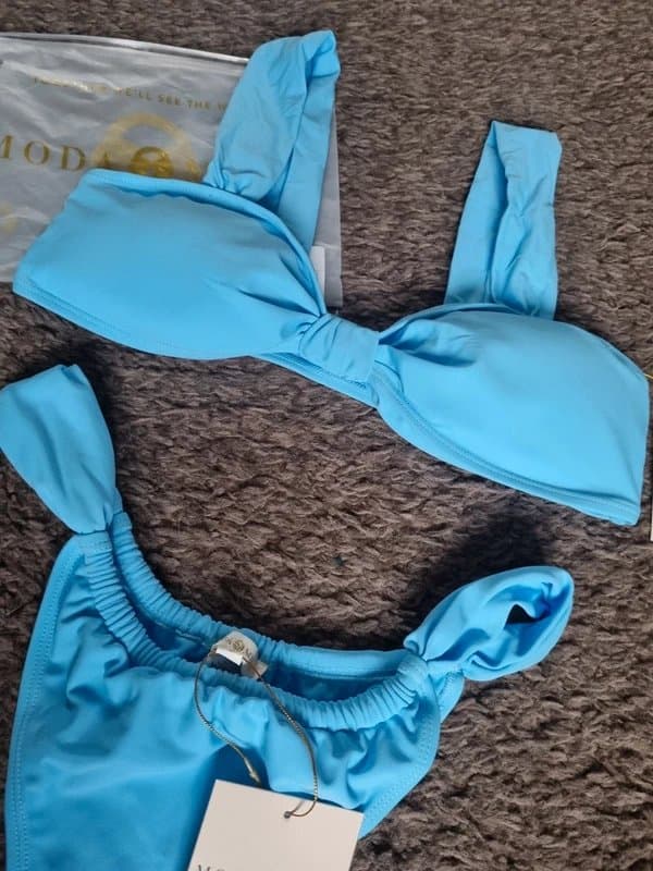 Moda Minx Moda Minx powder blue wide strap bandeau bikini set size L