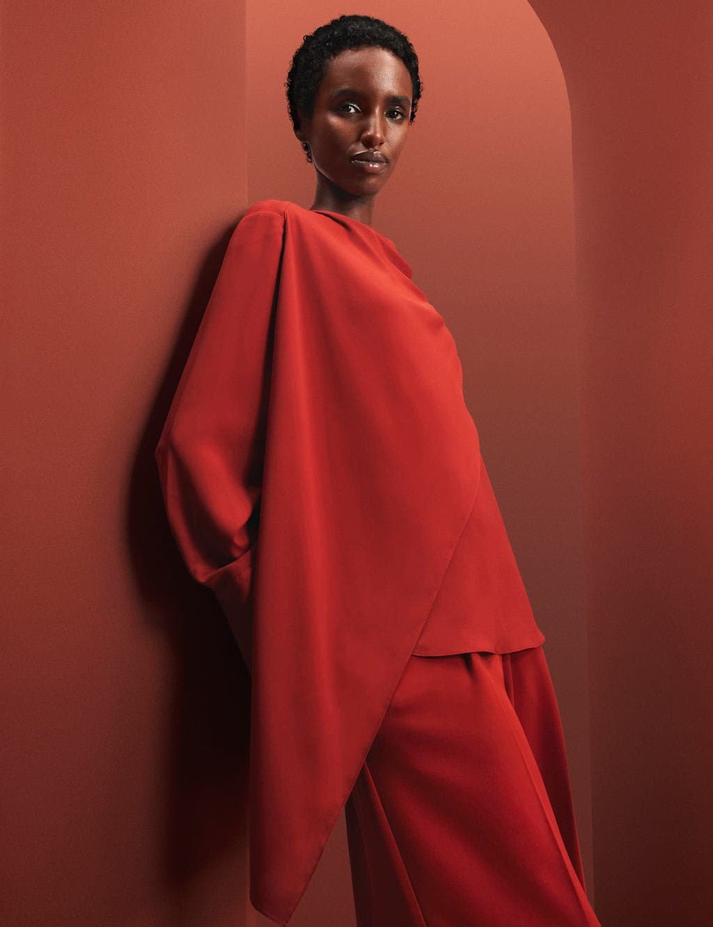 Marks & Spencer M&S Draped Detail Cowl Neck Top Paprika