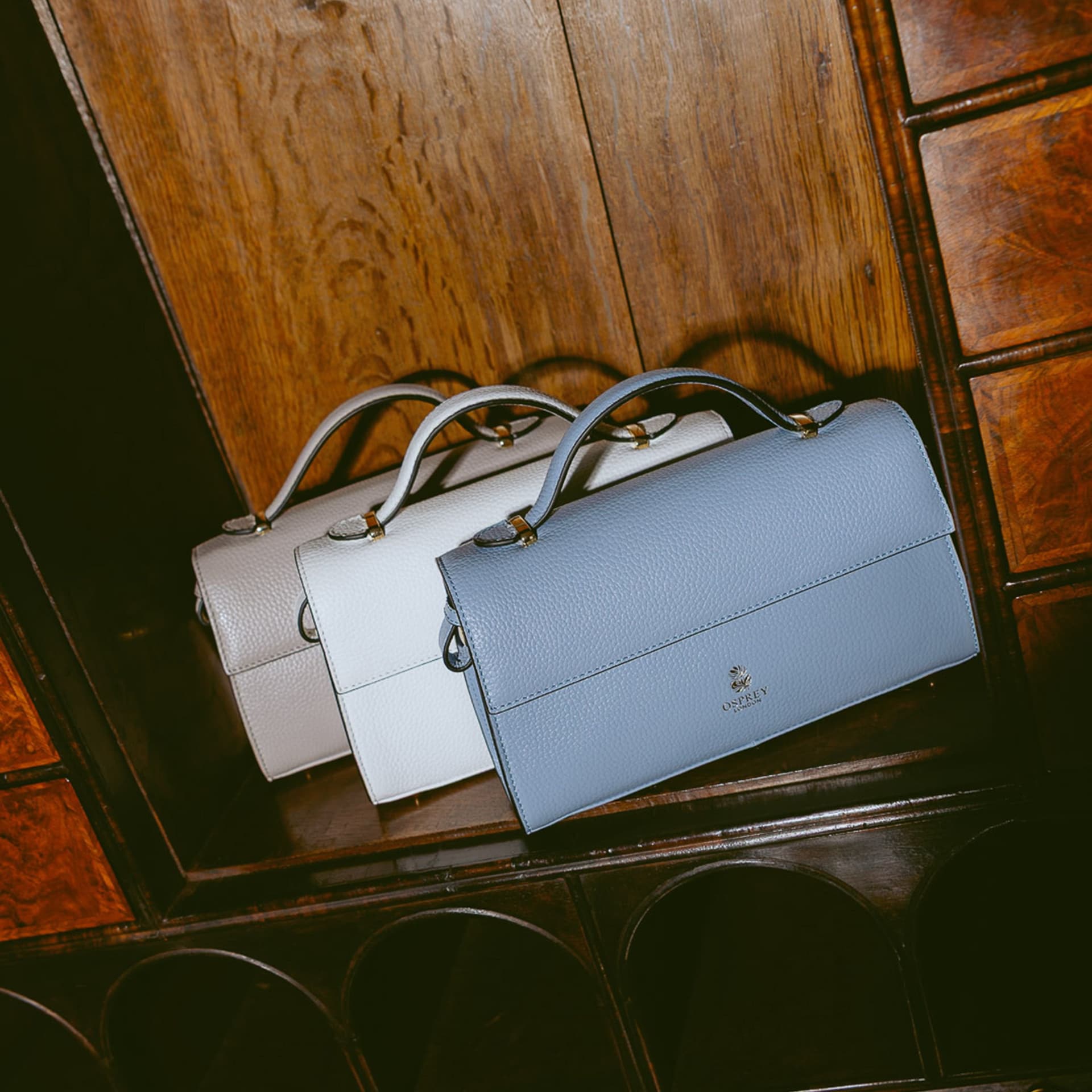 OSPREY LONDON OSPREY LONDON Women's The Hathaway Leather Top Handle Bag in Pale Blue