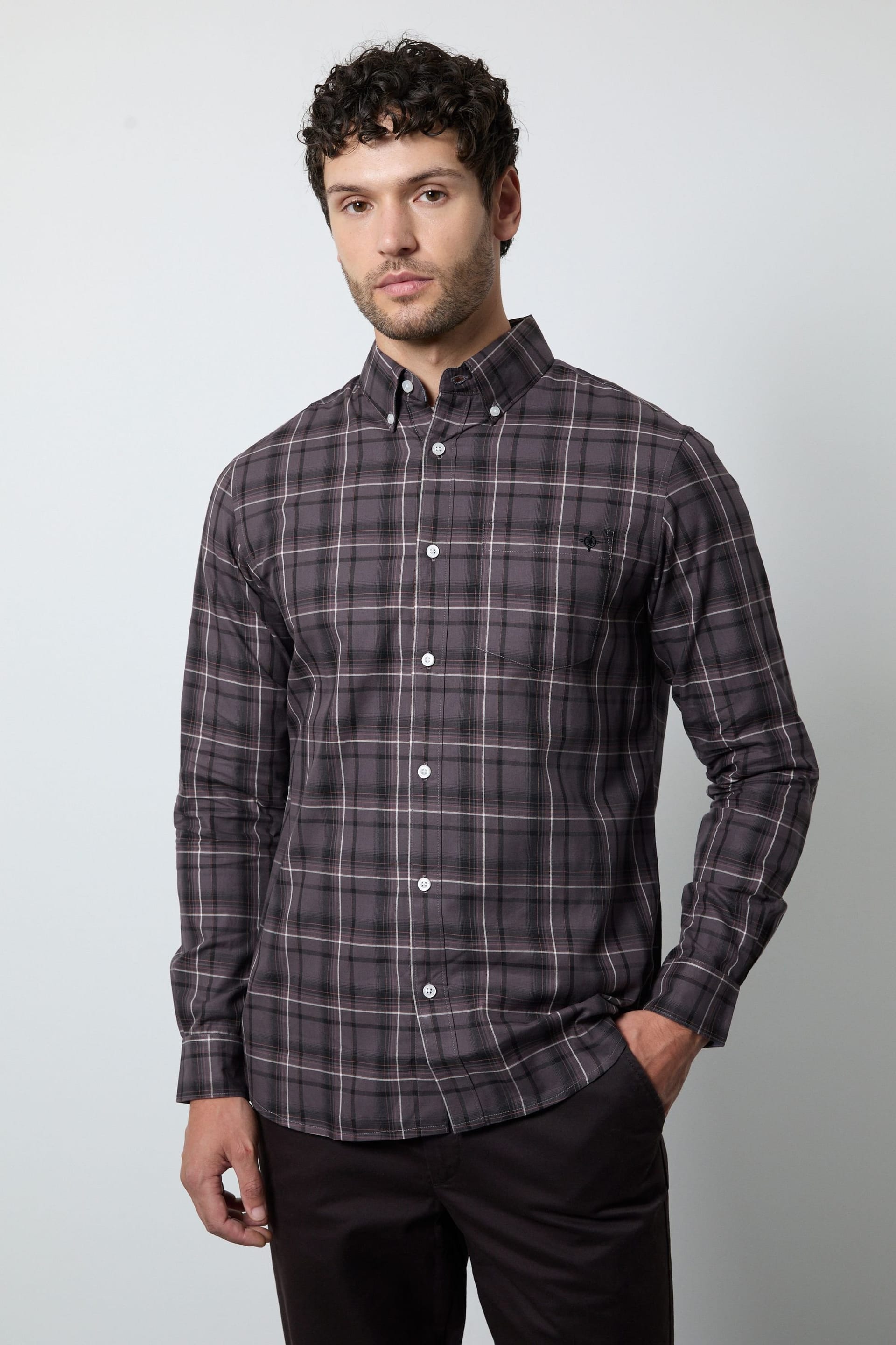 Maine Men's Plum Check Long Sleeve Shirt