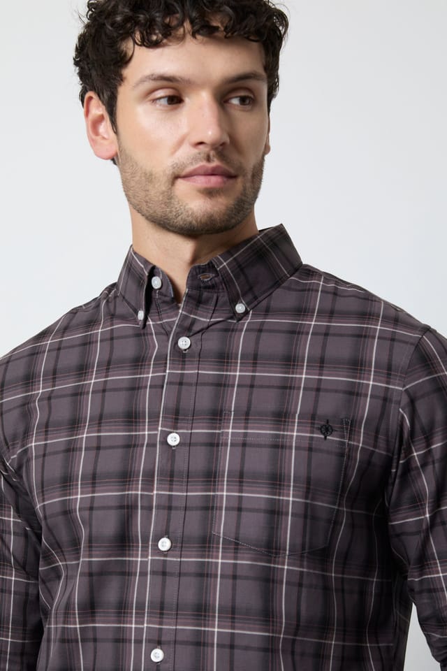 Maine Maine Men's Plum Check Long Sleeve Shirt - 2