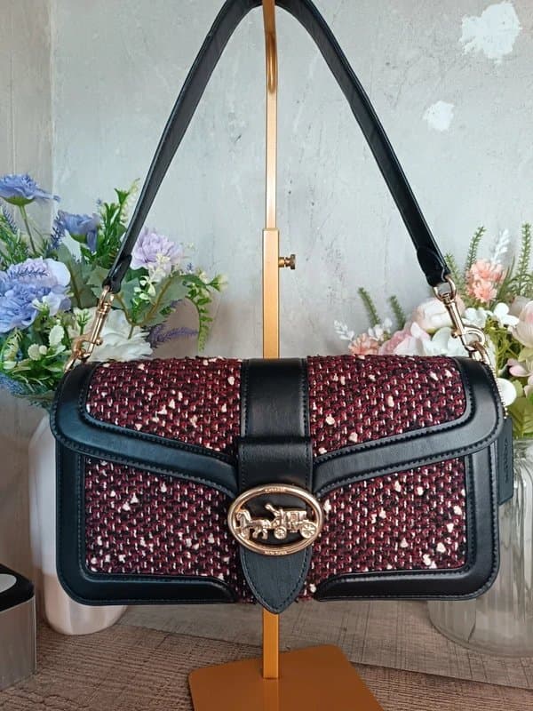 Coach Coach Black and Burgundy Tweed Georgie Shoulder Bag Handbag