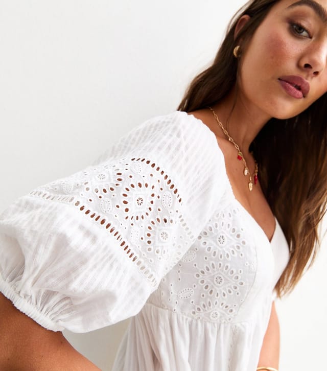 New Look Women's White Striped Embroidered Sleeve Mini Dress New Look - 3