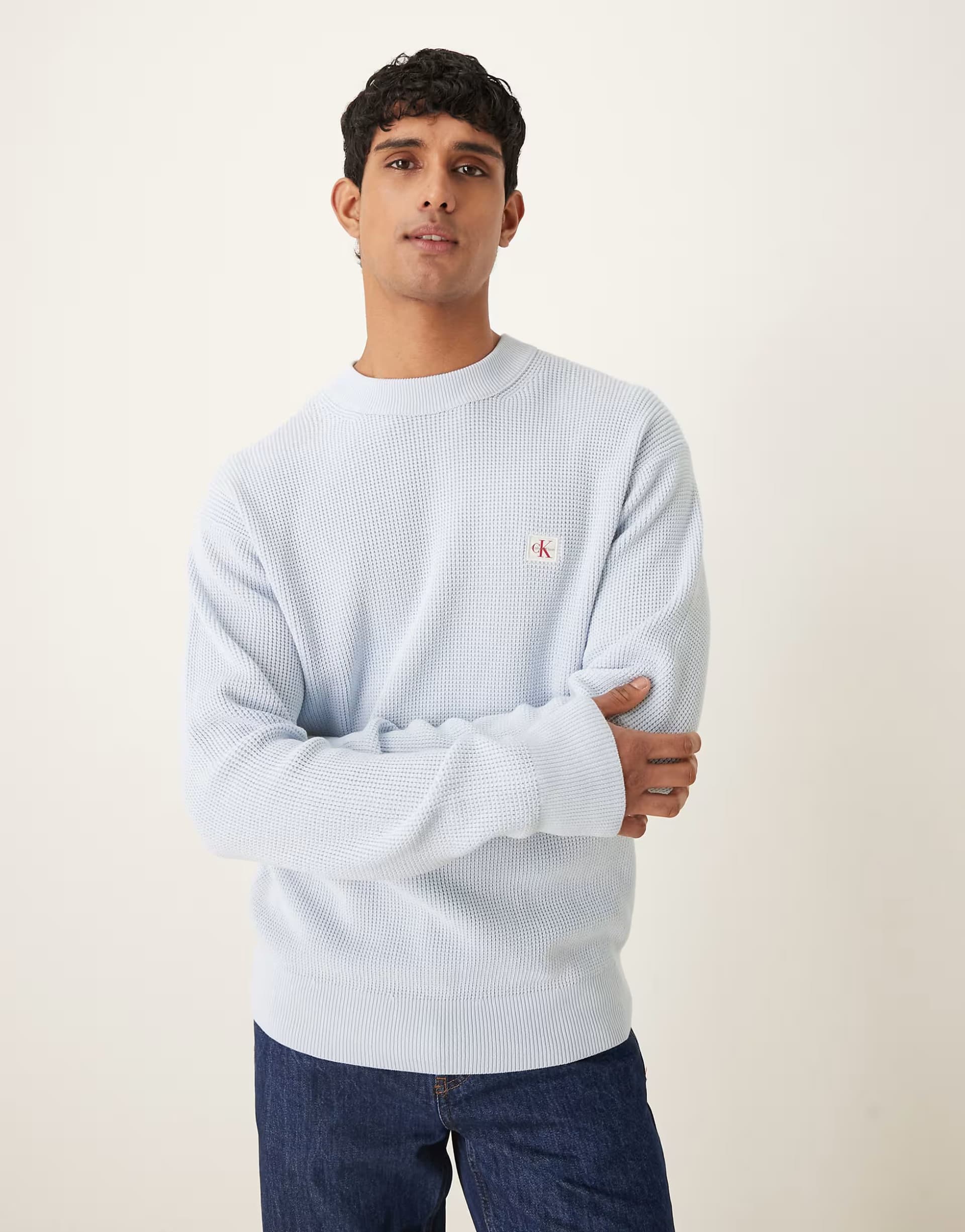 ASOS Calvin Klein Jeans Cotton waffle relaxed fit jumper in light blue