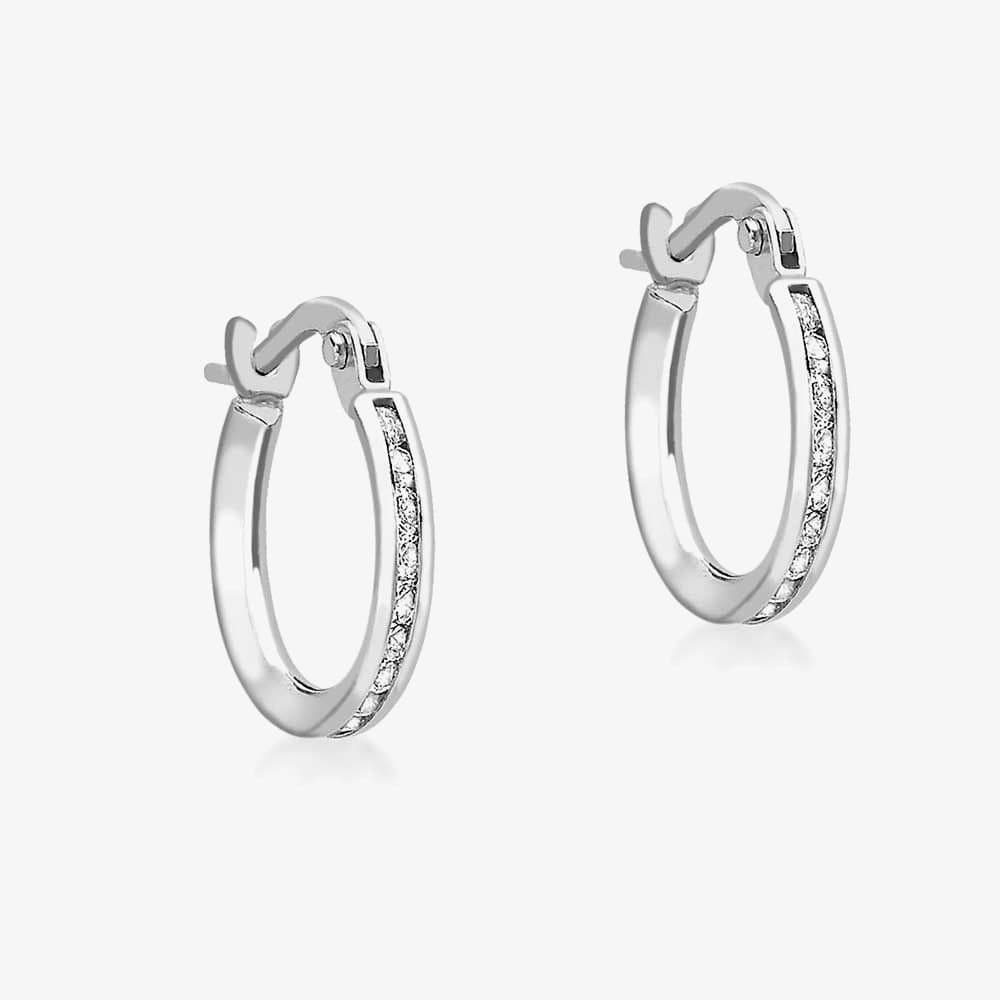 T.H.Baker T.H.Baker Women's 9ct White Gold Cubic Zirconia Hoop Earrings 5.58.8359 in Silver