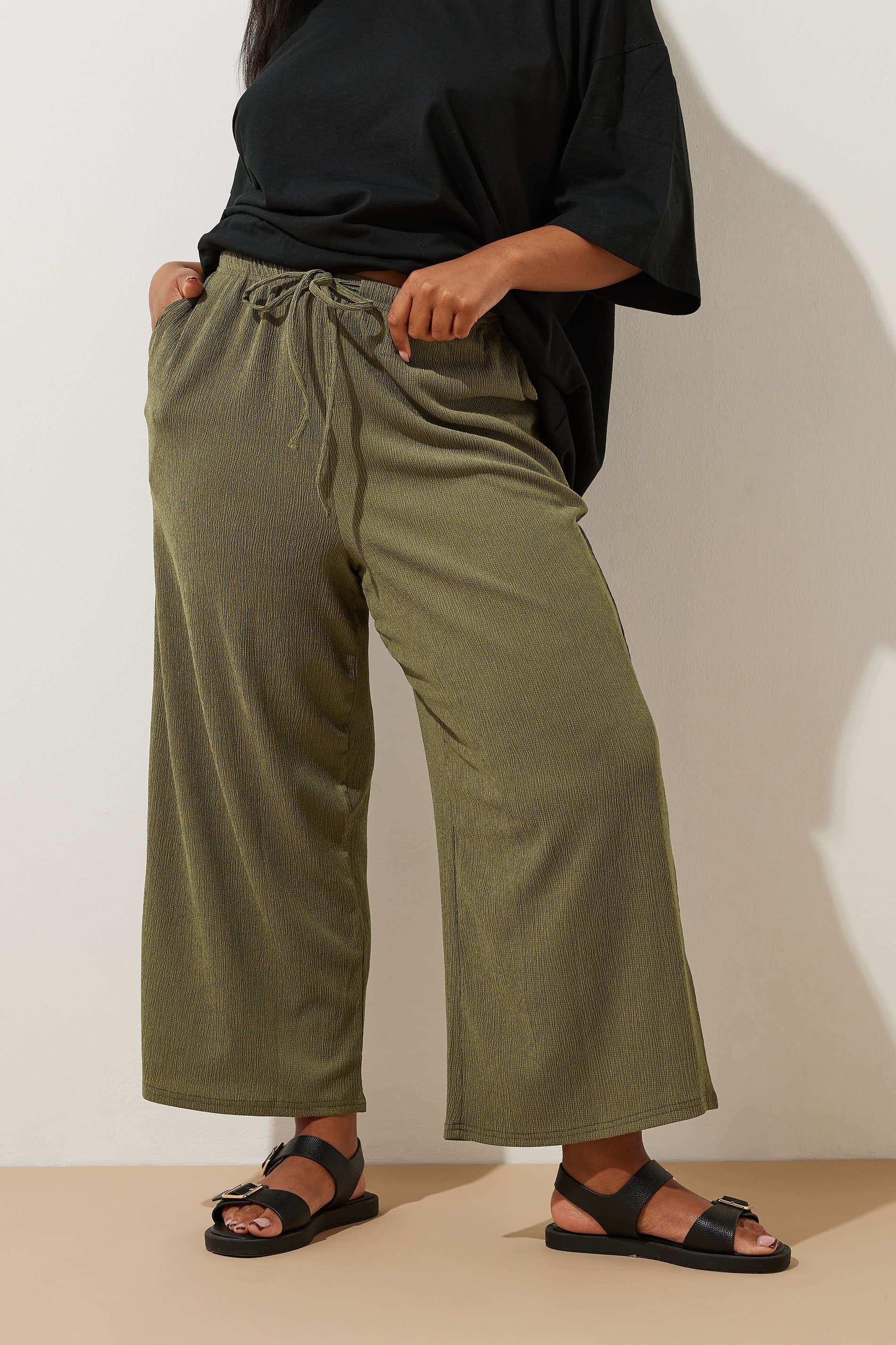 Yours Plus Size Khaki Green Textured Culottes