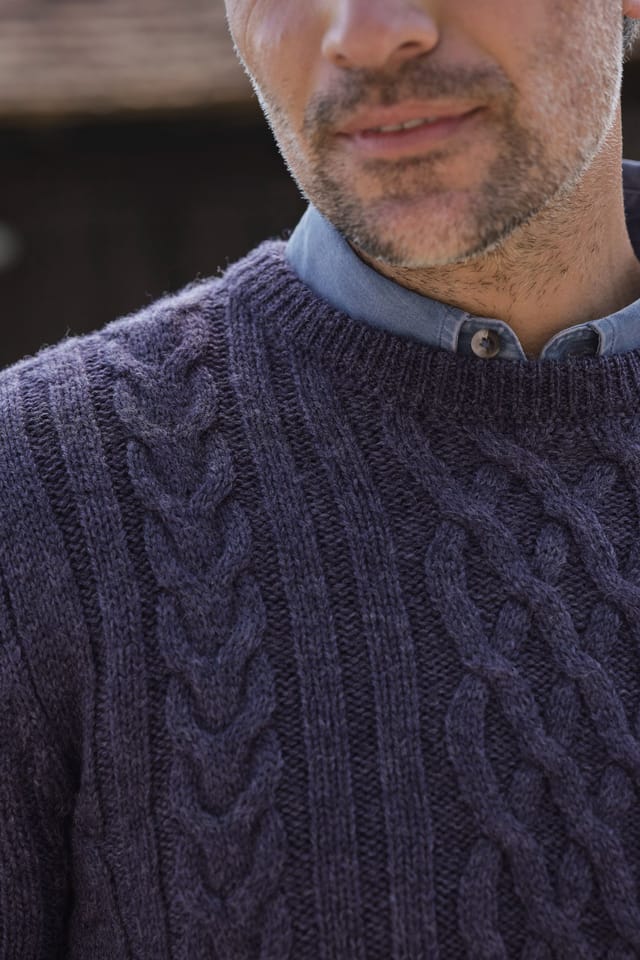 WoolOvers WoolOvers Men's Pure Wool Aran Sweater in Purple - 2
