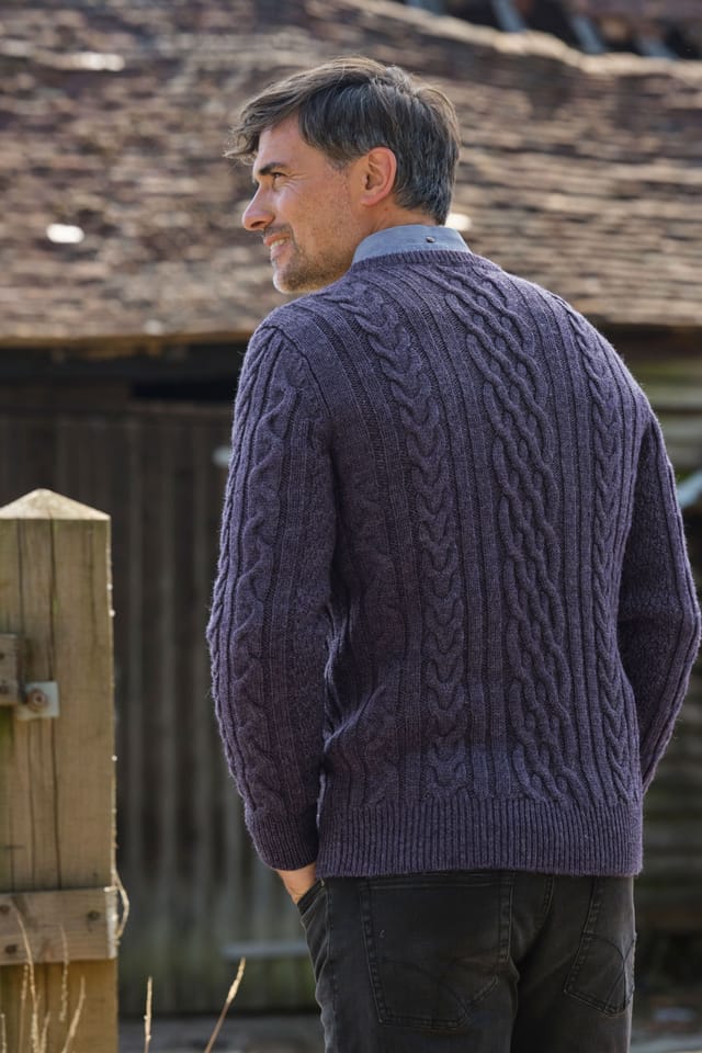 WoolOvers WoolOvers Men's Pure Wool Aran Sweater in Purple - 3