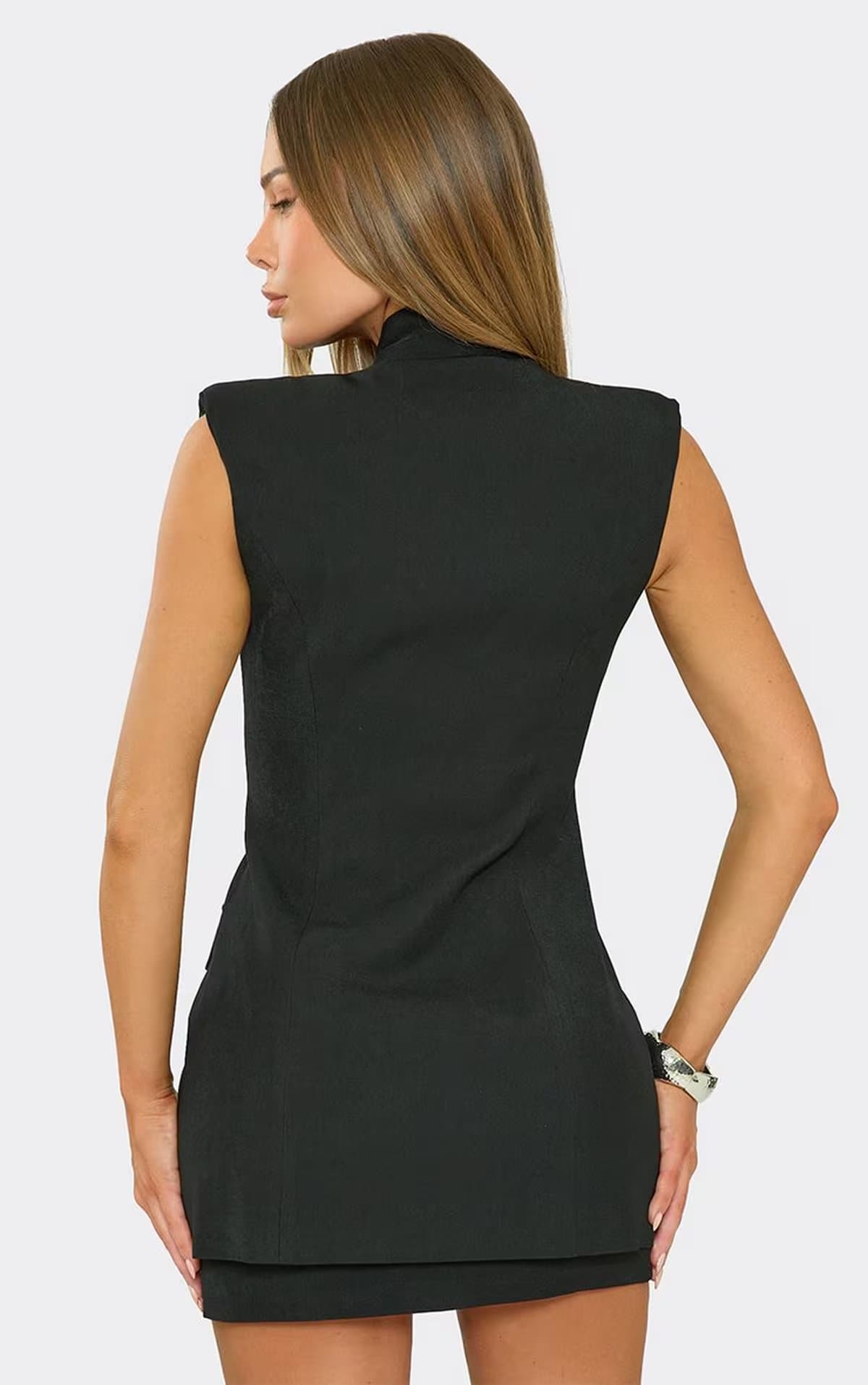 EGO Sleeveless Cinched Waist Pocket Detail Blazer Dress In Black, Women's Size UK 6