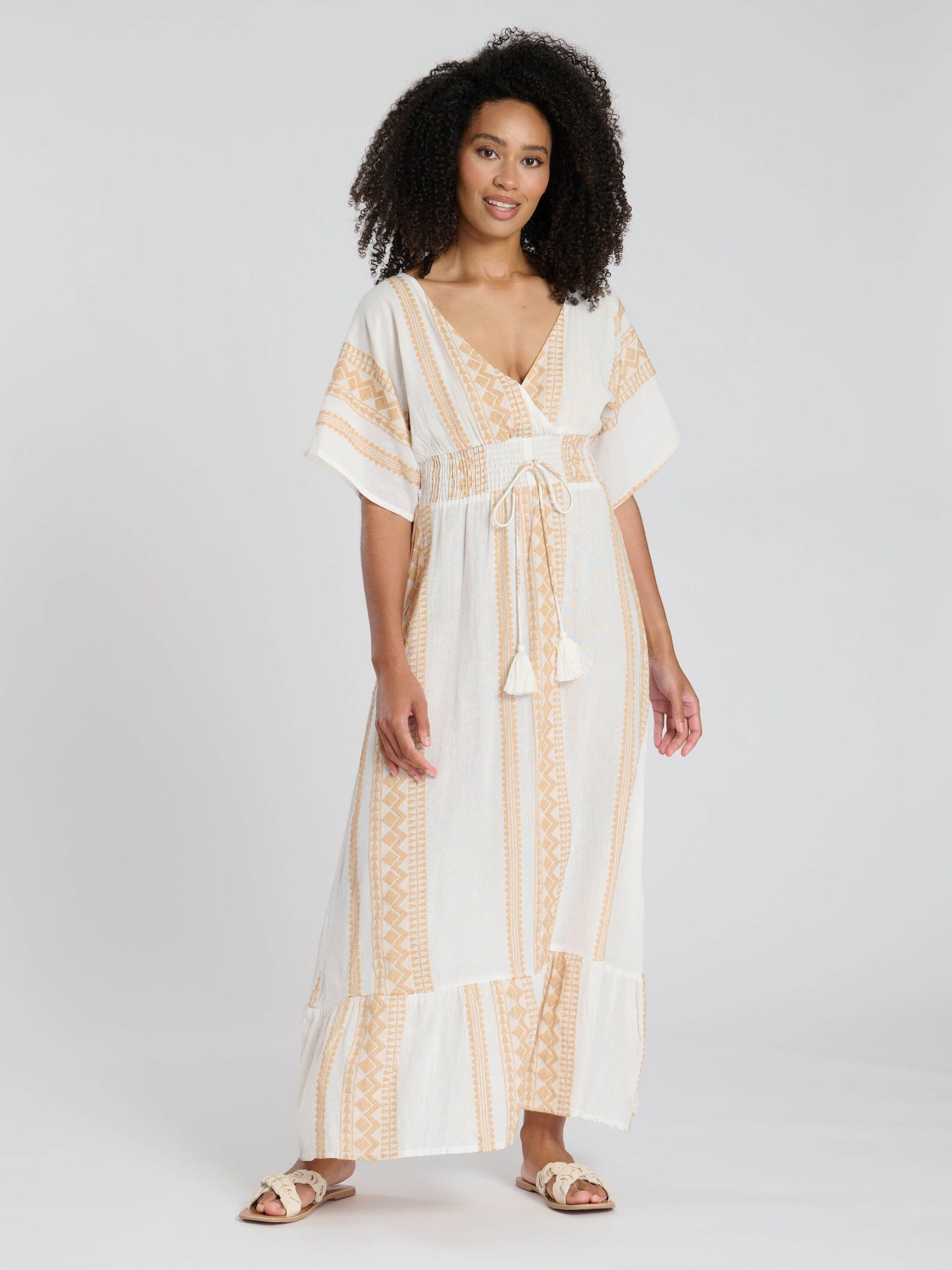 South Beach South Beach Women's Jacquard Wrap Front Maxi Dress in Gold