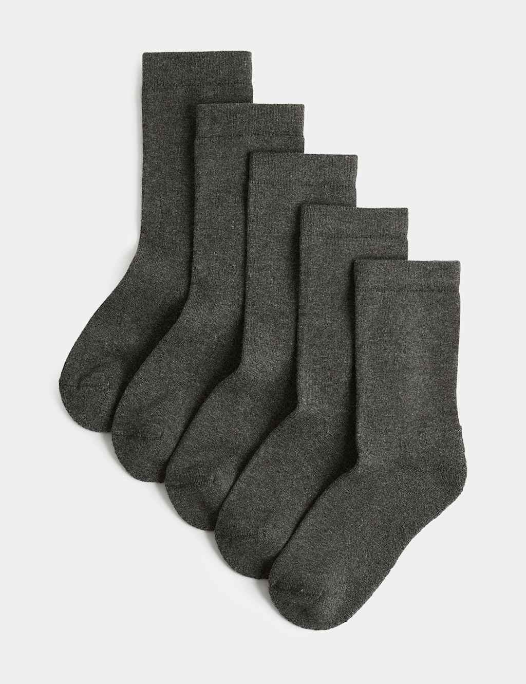 Marks & Spencer M&S 5pk Cotton Blend Comfort School Socks Grey