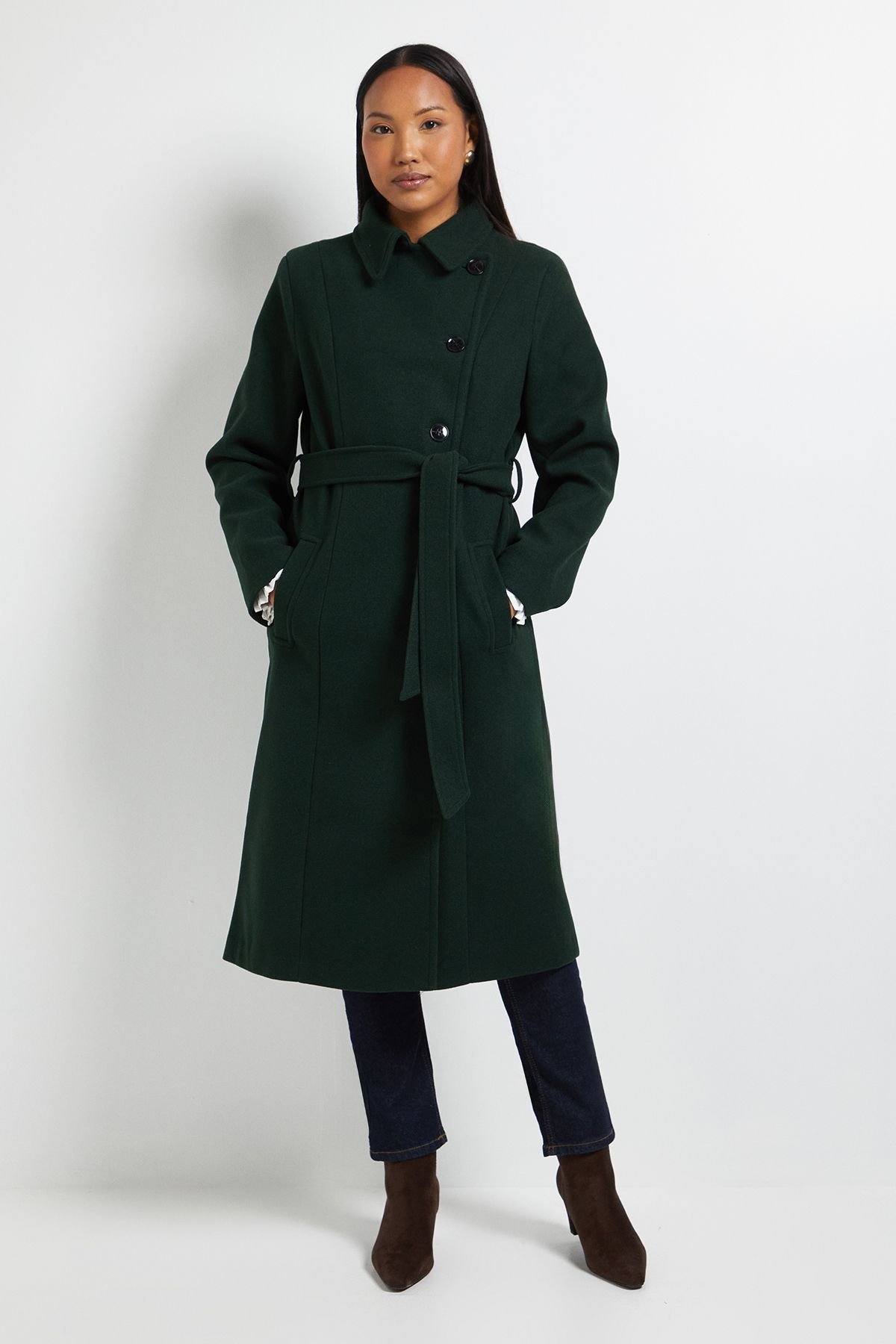 Wallis Wallis Women's Principles by Belted Wrap Coat in Green - 4