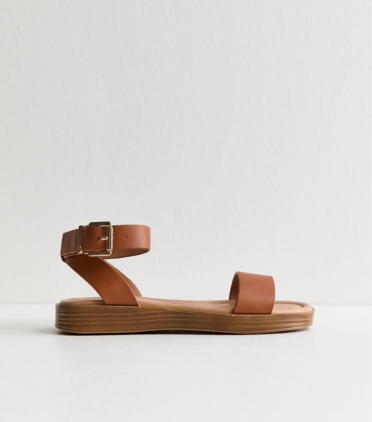 New Look Women's Tan Faux Leather Wide Strap Sandals Vegan New Look
